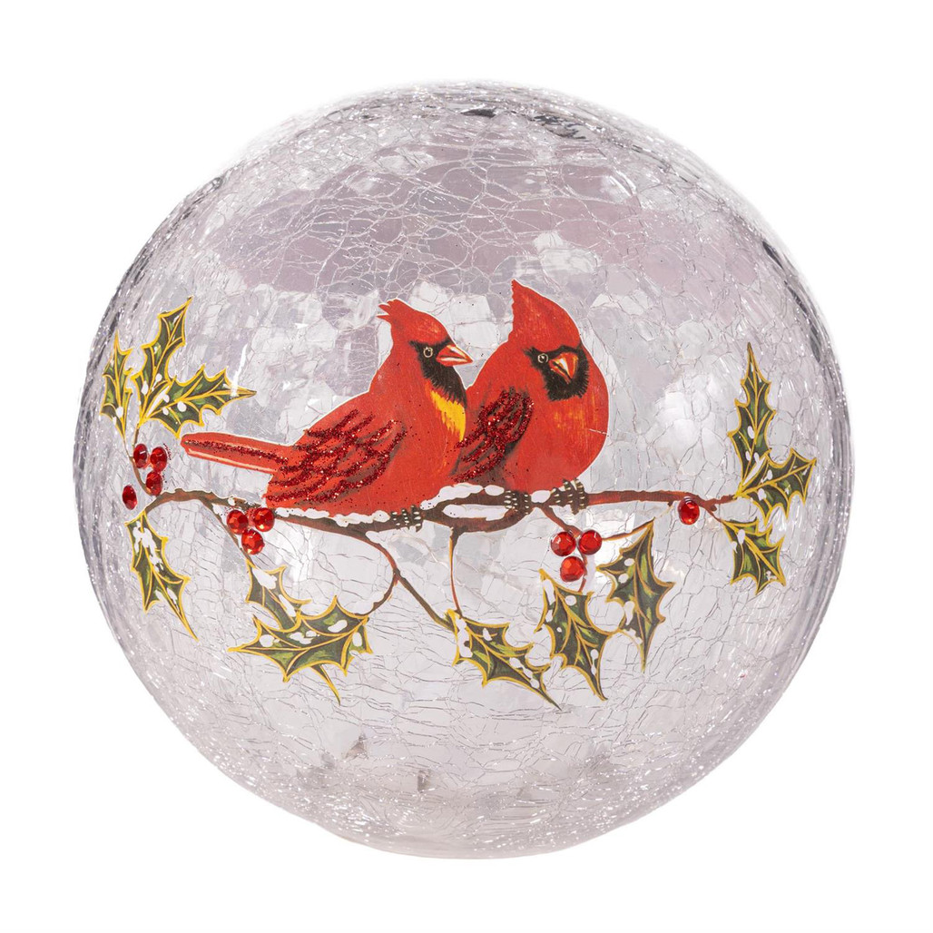 Red Cardinals Glass LED Gazing Ball Lighted Holiday Decoration | The Shops at Colonial Williamsburg