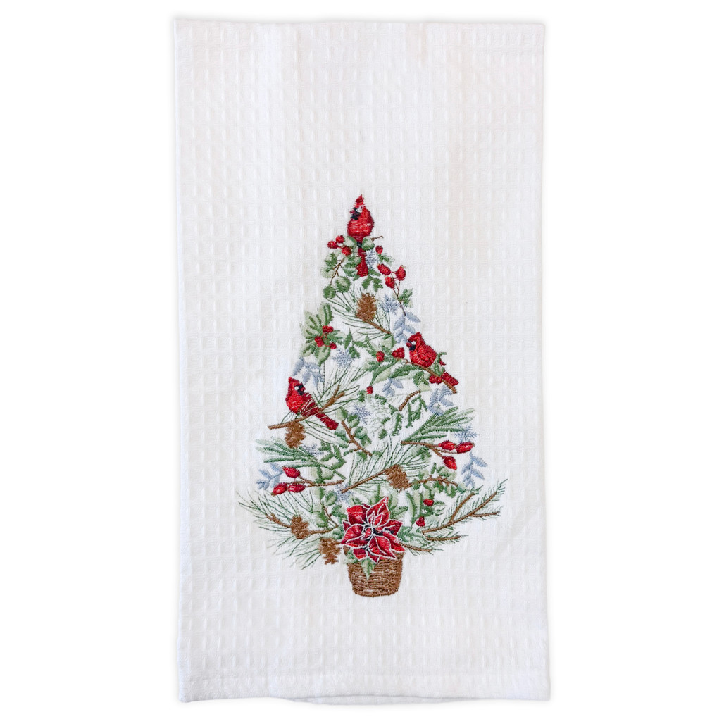 Cardinals in Tree Embroidered Holiday Kitchen Towel | The Shops at Colonial Williamsburg