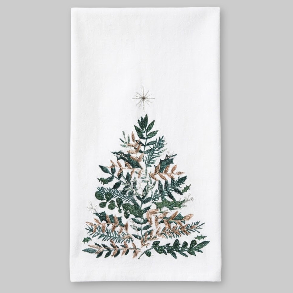 Emerald Green Embroidered Tree Holiday Kitchen Towel | The Shops at Colonial Williamsburg