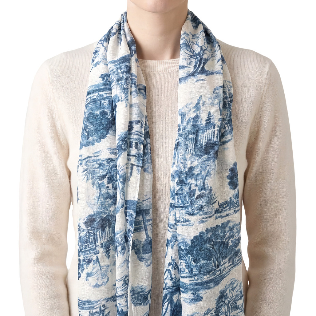 Colonial Williamsburg Blue Toile Women's Cashmere Scarf | The Shops at Colonial Williamsburg