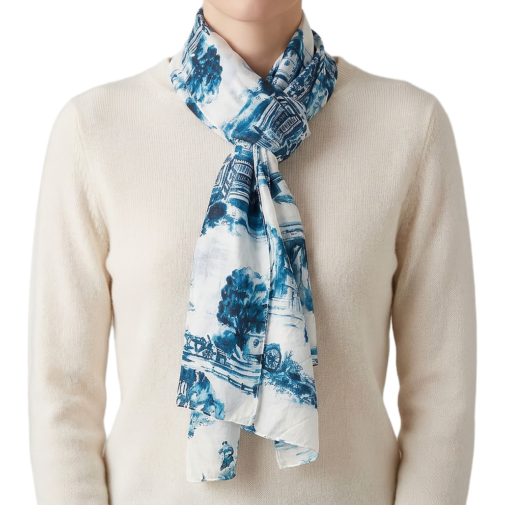 Colonial Williamsburg Blue Toile Women's Silk Neck Scarf | The Shops at Colonial Williamsburg