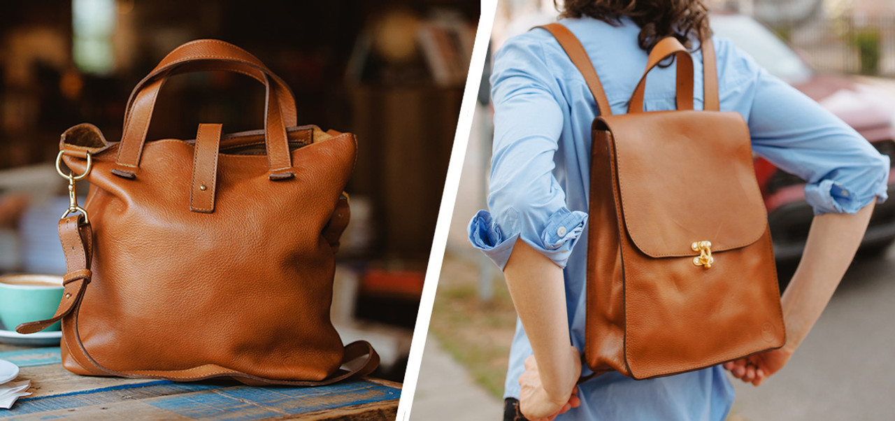 Picture of Craft & Forge Brown Leather Tote Bag and Backpack made by Mission Mercantile