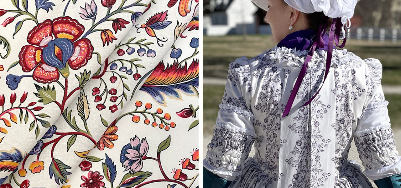 Picture of India Garden and Trailing Vines in Purple reproduction fabrics.