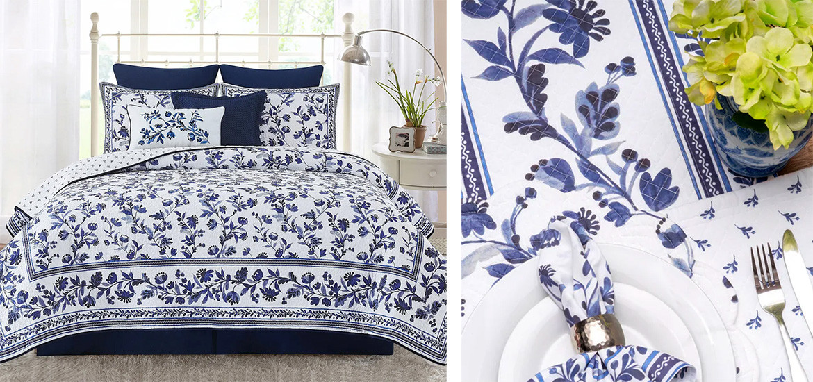 WILLIAMSBURG Maryfrances Home Collection - Blue and White Traditional Quilt Sets, Table, Kitchen and Home Accents
