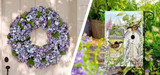 Picture of Blue Hydrangea Wreath and spring garden flag.