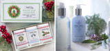 Picture of Colonial Williamsburg winter soap set and Williamsburg Spa Luxury Bath products.