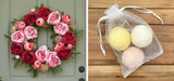Picture of pink peony wreath and soap ball set.