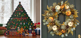 Picture of 2026 Byers' Choice 250th Anniversary Advent Calendar and a fall wreath with pumpkins.