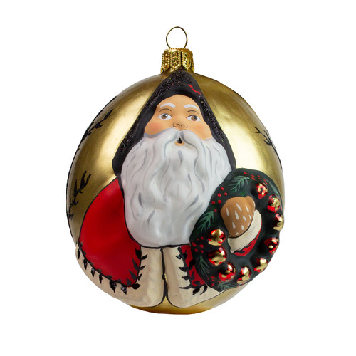 Vaillancourt Jingle Ball Ornament - Hospitality Santa with Wreath | The Shops at Colonial Williamsburg