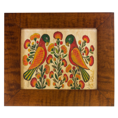 "Orange and Green Parrots" Fraktur Framed Print