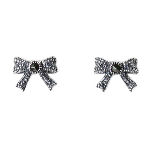 Sterling Silver and Marcasite Bow Stud Earrings