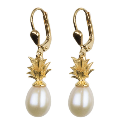 Pineapple and Cream Pearl Sterling Silver and Gold Plated Earrings | The Shops at Colonial Williamsburg