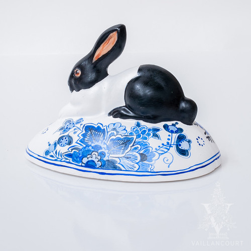 Vaillancourt Black and White Bunny on Delft Egg - large | The Shops at Colonial Williamsburg