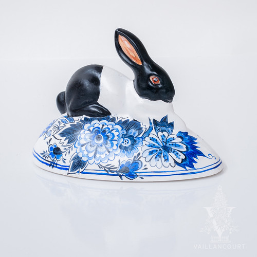 Vaillancourt Black and White Bunny on Delft Egg - large | The Shops at Colonial Williamsburg