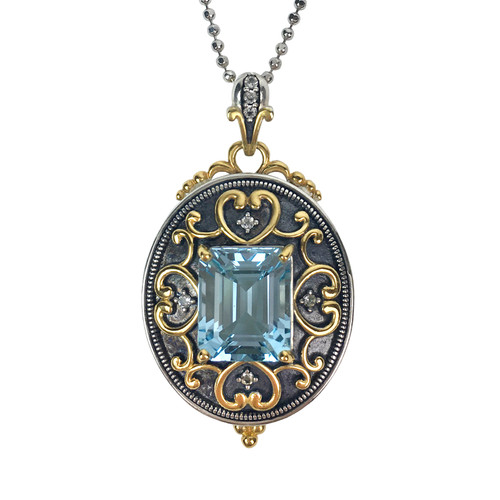 2.11ctw Blue Topaz Diamond Necklace 14k Yellow Gold Herringbone Chain –  Jewelryauthority