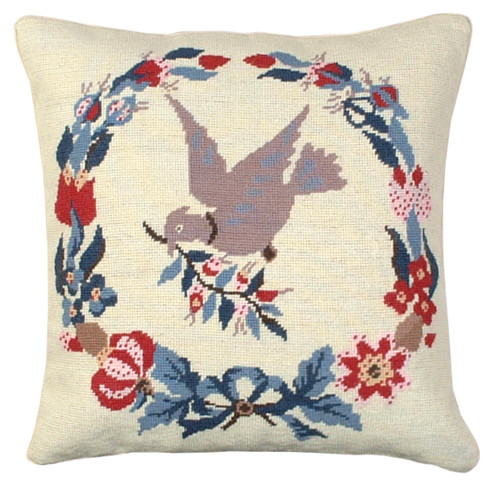 Dove with Wreath Needlepoint Pillow | The Shops at Colonial Williamsburg