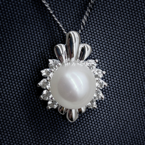 White Pearl, Crystal, and Sterling Silver Pendant Necklace | The Shops at Colonial Williamsburg