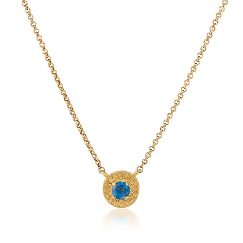 Blue Topaz 14k Yellow Gold Pendant Figaro Chain Necklace