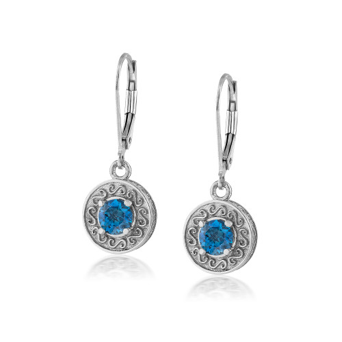 Round London Blue Topaz Sterling Silver Drop Earrings by Anatoli