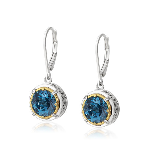 Round London Blue Topaz Sterling Silver and Gold Vermeil Dangle Earrings by Anatoli | The Shops at Colonial Williamsburg