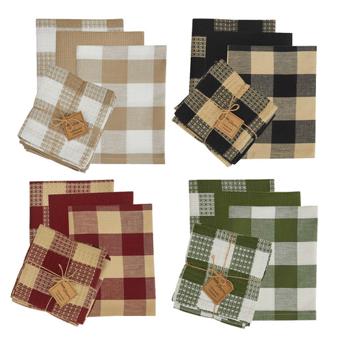 Rustic Garnet Checkered 4 Piece Kitchen Towel Set