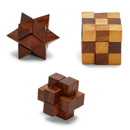 Wooden Puzzles in Storage Box, Set of 3