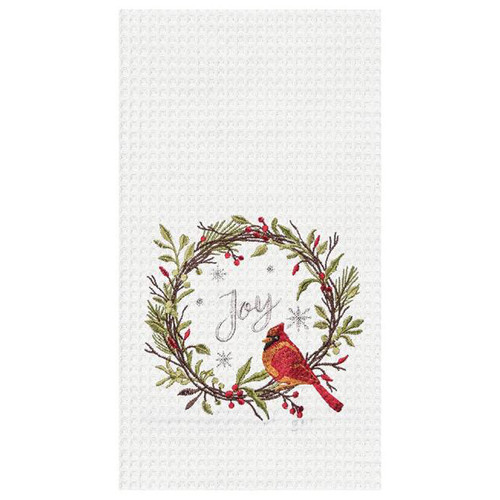 "Joy" Cardinal and Wreath Towel | The Shops at Colonial Williamsburg