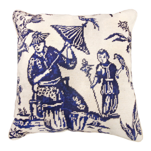 Custom Pillow - Monogrammed Pillow - Blue Toile Throw Pillow