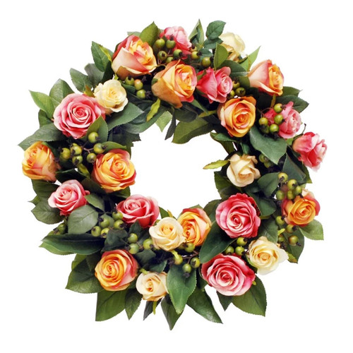Gold and Pink Roses Wreath 22" | The Shops at Colonial Williamsburg