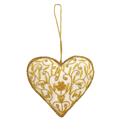 Golden Floral Fabric Heart Ornament | The Shops at Colonial Williamsburg