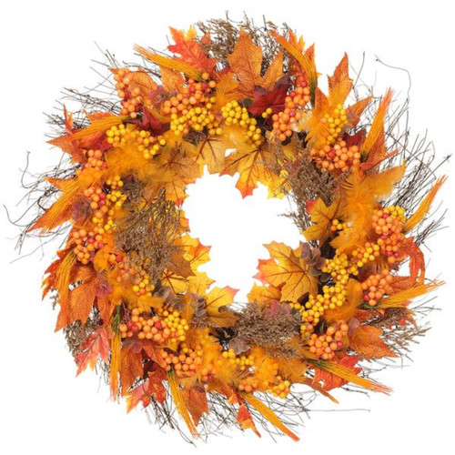 Orange Berry, Maple Leaf, and Feather Fall Wreath 24" | The Shops at Colonial Williamsburg