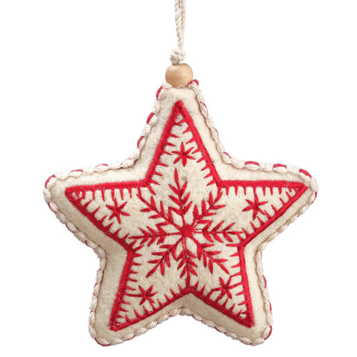 Red & White Felt Snowflake Star Ornament