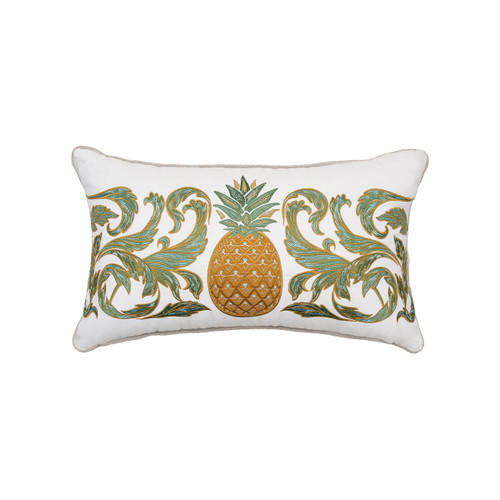Pineapple & Acanthus Embroidered Indoor/Outdoor Lumbar Pillow | The Shops at Colonial Williamsburg