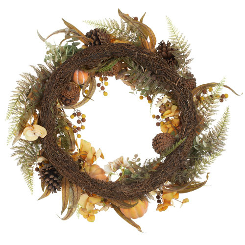 Orange Pumpkin & Hydrangea Fall Wreath 26" | The Shops at Colonial Williamsburg Orange Pumpkin & Hydrangea Fall Wreath 26" | The Shops at Colonial Williamsburg