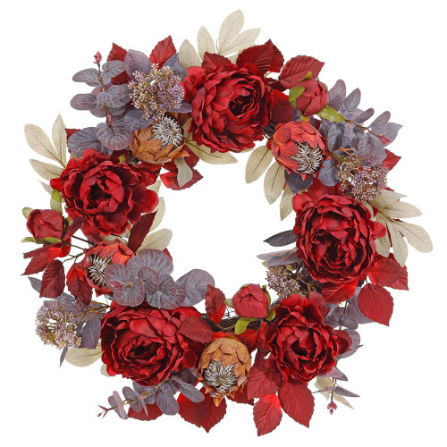 Burgundy Red Peony, Protea & Eucalyptus Fall Wreath 22" | The Shops at Colonial Williamsburg Burgundy Red Peony, Protea & Eucalyptus Fall Wreath 22" | The Shops at Colonial Williamsburg