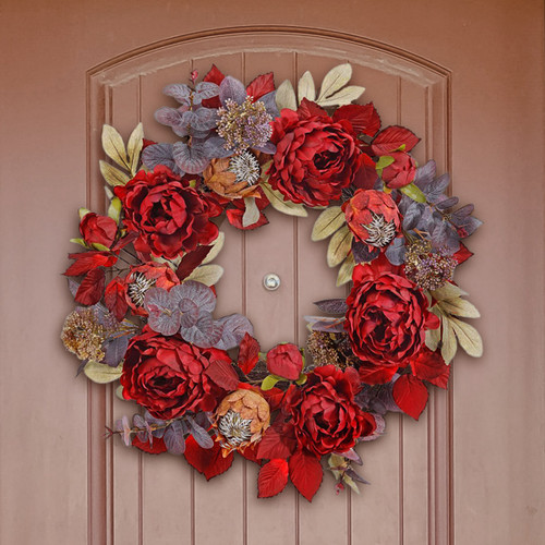 Burgundy Red Peony, Protea & Eucalyptus Fall Wreath 22" | The Shops at Colonial Williamsburg Burgundy Red Peony, Protea & Eucalyptus Fall Wreath 22" | The Shops at Colonial Williamsburg