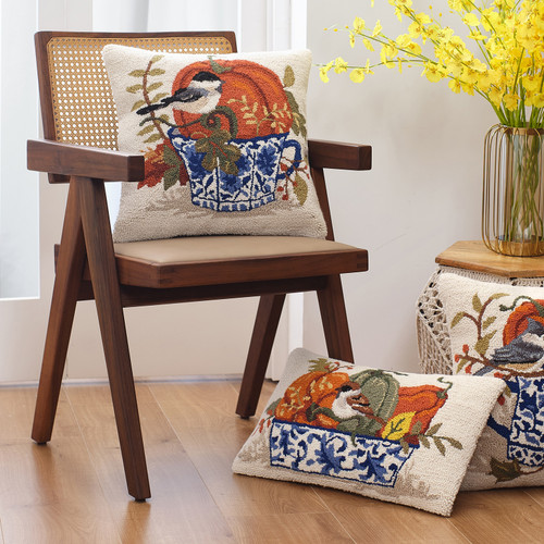 Chinoiserie Pumpkins Hooked Wool Lumbar Fall Pillow 12" x 20" | The Shops at Colonial Williamsburg Chinoiserie Pumpkins Hooked Wool Lumbar Fall Pillow 12" x 20" | The Shops at Colonial Williamsburg