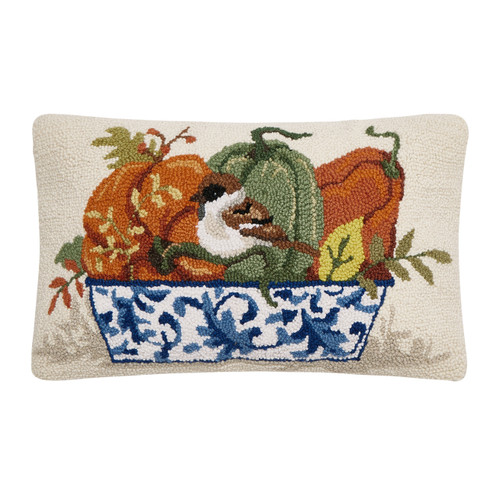 Chinoiserie Pumpkins Hooked Wool Lumbar Fall Pillow 12" x 20" | The Shops at Colonial Williamsburg Chinoiserie Pumpkins Hooked Wool Lumbar Fall Pillow 12" x 20" | The Shops at Colonial Williamsburg