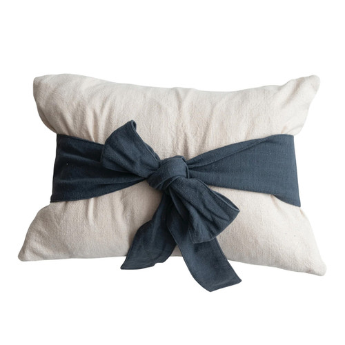 Woven Cotton Pillow with Blue Bow 20" | The Shops at Colonial Williamsburg Woven Cotton Pillow with Blue Bow 20" | The Shops at Colonial Williamsburg