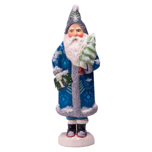 Vaillancourt Chalkware Santa in Blue Robe with Tree | The Shops at Colonial Williamsburg