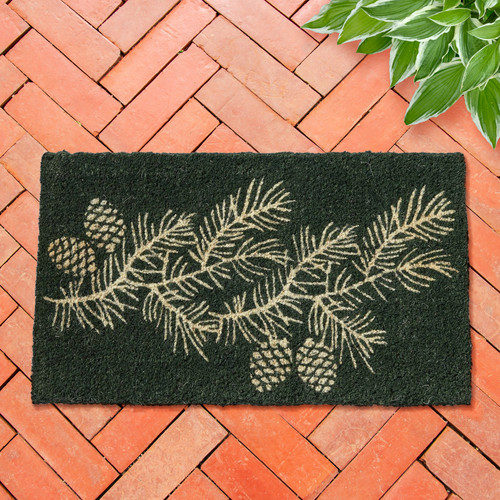 Dark Green Winter Pinecone Coir Doormat | The Shops at Colonial Williamsburg