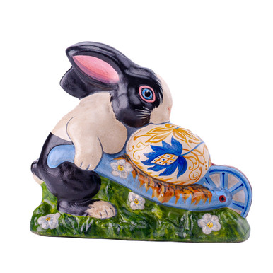 Vaillancourt Chalkware Dutch Rabbit Pushing Egg Cart