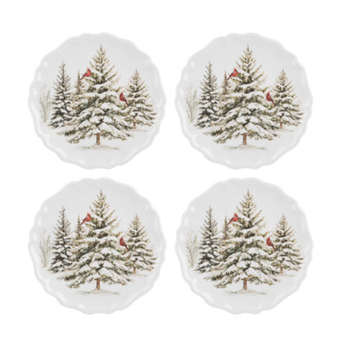 163　Kpm 白磁器　地模様（葉柄）ケーキ皿　20cm 6枚セット Winter Forest Melamine Salad Plates, Set of 4