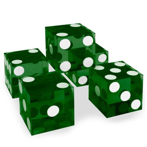 (5) New Green 19mm Grd A Precision Dice w/Matching Serial #s