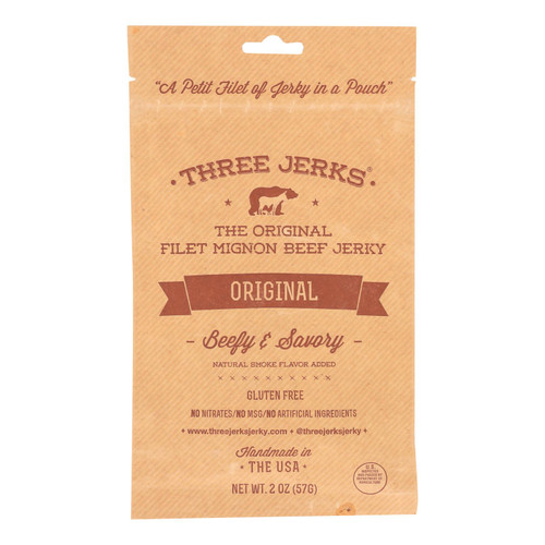 Three Jerks Jerky Filet Mignon Original Jerky - Beefy and Savory - Case of 12 - 2 oz.