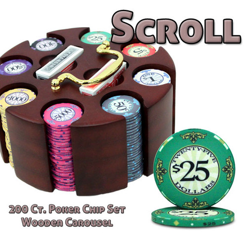 200 Ct Custom Breakout Scroll Chip Set in Wooden Carousel
