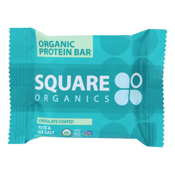 Square Organics Organic Protein Bar - Chocolate Coated Nuts and Sea Salt - Case of 12 - 1.6 oz