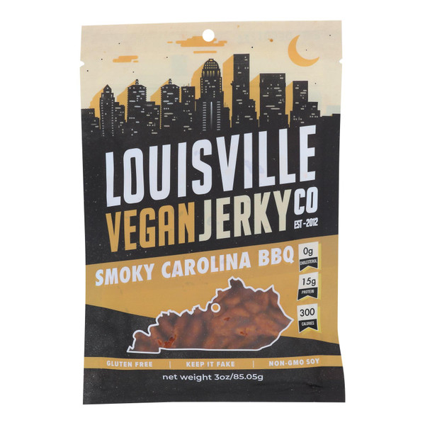 Louisville Vegan Jerky Jerky - Vegan - Carolina BBQ - Case of 10 - 3 oz