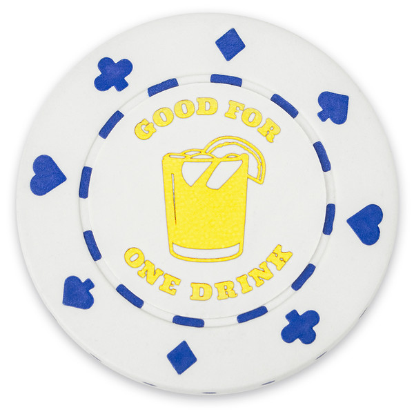 25 White "1 Drink" Bar Token Chips