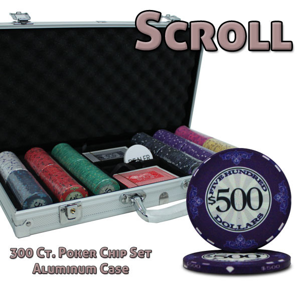 300 Ct Custom Breakout Scroll Poker Chip Set Aluminum Case